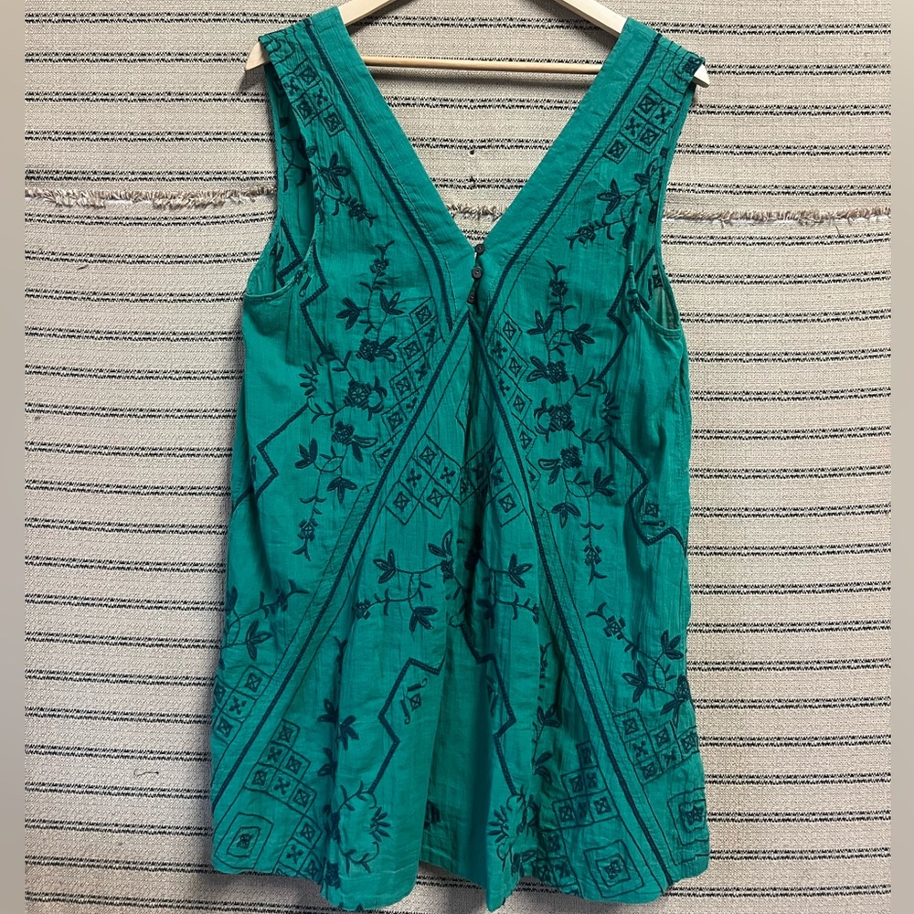 Free People Intimately Teal Embroidered Sleeveless 100% Cotton Dress